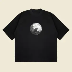 Disko Topu Baskılı Oversize Unisex Pamuklu Nefes Alan Kalın Kumaşlı