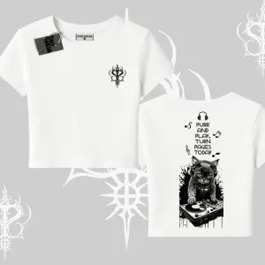 DJ Kedi Baskılı Müzik Temalı Babby Tee Tshirt