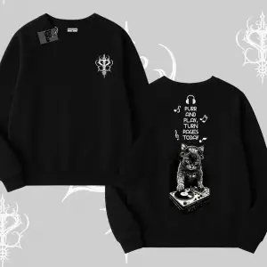 DJ Kedi Baskılı Müzik Temalı Biskilet Sweatshirt