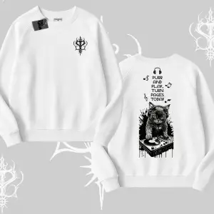 DJ Kedi Baskılı Müzik Temalı Biskilet Sweatshirt