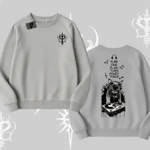 DJ Kedi Baskılı Müzik Temalı Biskilet Sweatshirt