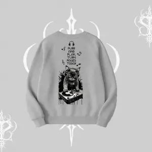 DJ Kedi Baskılı Müzik Temalı Biskilet Sweatshirt
