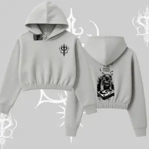 DJ Kedi Baskılı Müzik Temalı Kapşonlu Crop Sweatshirt