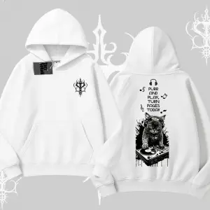 DJ Kedi Baskılı Müzik Temalı Kapşonlu Sweatshirt