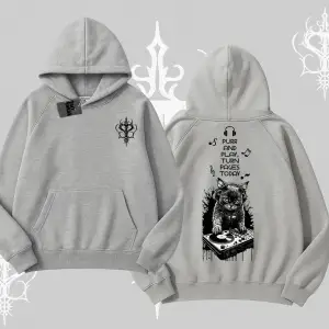 DJ Kedi Baskılı Müzik Temalı Kapşonlu Sweatshirt