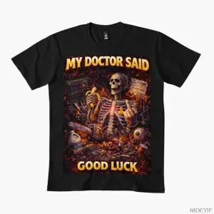 Doktorum İyi Şanslar Dedi Erkek Kadın Tişörtü %100 Pamuklu Tişörtler Kısa Kollu Üstler 0102-3