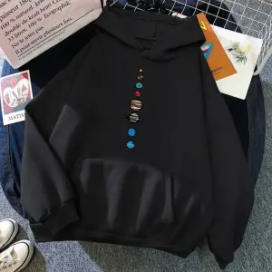 Dokuz Gezegen Evren Güneş Sistemi Kapüşonlu Hoodie 15146 Siyah