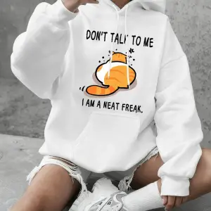 Dont Talk To Me Cat Baskılı Kapüşonlu Üstler Kadın Temel Ürünleri Bisiklet Yaka Tişörtü Günl