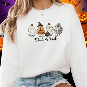 Dört Farklı Şekilli Civciv Baskılar Cadılar Bayramı Kazak Kadın Kış Polar Hoodie Crewneck Gev