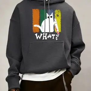 Doubtful Cat Handing Knife Desenli Erkek Sokak Modası Temel Kapüşonlu Üstler Günlük Kombinlen