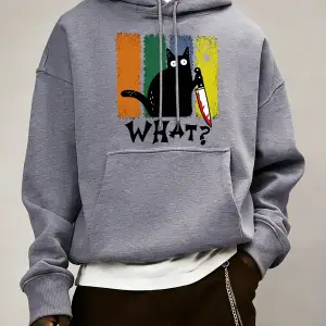 Doubtful Cat Handing Knife Desenli Erkek Sokak Modası Temel Kapüşonlu Üstler Günlük Kombinlen