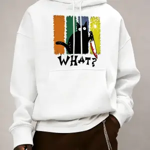 Doubtful Cat Handing Knife Desenli Erkek Sokak Modası Temel Kapüşonlu Üstler Günlük Kombinlen