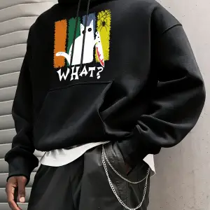 Doubtful Cat Handing Knife Prints Casual Warm Hoody Men Trendy Loose Sweatshirts Basic Simple