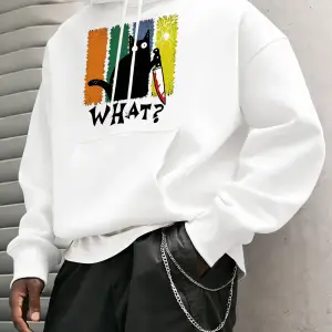 Doubtful Cat Handing Knife Prints Casual Warm Hoody Men Trendy Loose Sweatshirts Basic Simple