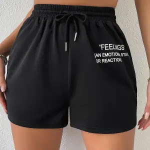 Drawstring Waist Slogan Graphic Track Şort