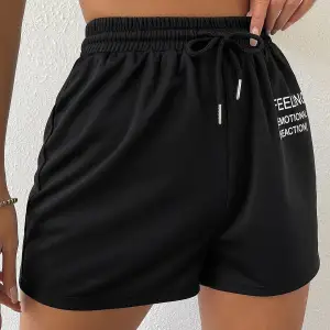 Drawstring Waist Slogan Graphic Track Şort