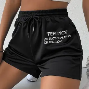 Drawstring Waist Slogan Graphic Track Şort
