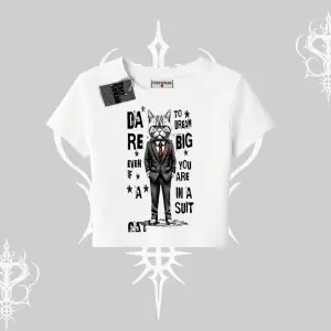 Dream Big Yazılı Takım Elbiseli Kedi Baskılı Babby Tee Tshirt