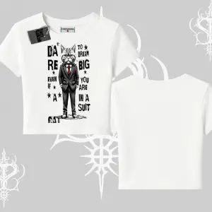 Dream Big Yazılı Takım Elbiseli Kedi Baskılı Babby Tee Tshirt