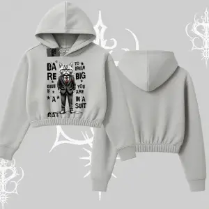 Dream Big Yazılı Takım Elbiseli Kedi Baskılı Kapşonlu Crop Sweatshirt