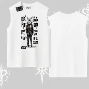 Dream Big Yazılı Takım Elbiseli Kedi Baskılı Kolsuz Tshirt