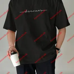 Dreamer Baskılı Oversize Bisiklet Yaka Tshirt Beyaz