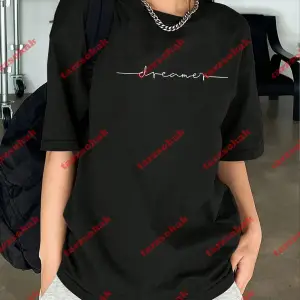 Dreamer Baskılı Oversize Bisiklet Yaka Tshirt Beyaz