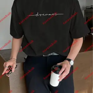 Dreamer Baskılı Oversize Bisiklet Yaka Tshirt Beyaz