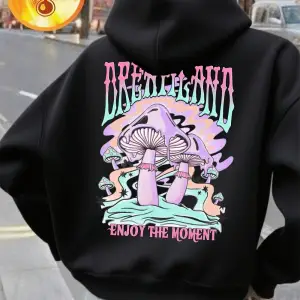 Dreamland Mushrooms Baskı Kapüşonlular Bayan Kış Polar Sıcak Kazaklar Rahat Cep Tişörtü Rahat