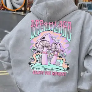 Dreamland Mushrooms Baskı Kapüşonlular Bayan Kış Polar Sıcak Kazaklar Rahat Cep Tişörtü Rahat