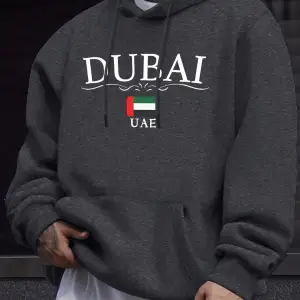 Dubai BAE Harf ve Bayrak Baskılı Unisex Kazaklar Kalınlaştırılmış Her Şeyle Uyumlu Kapüşonlu