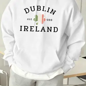 Dublin İrlanda Est 988 Baskılı Günlük Polar Kapüşonlu Üstler Erkek Sokak Giyim Bol Kıyafetler