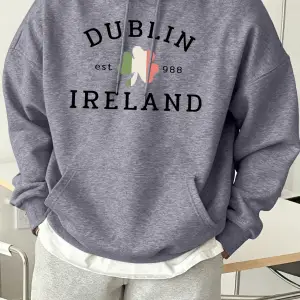 Dublin İrlanda Est 988 Baskılı Günlük Polar Kapüşonlu Üstler Erkek Sokak Giyim Bol Kıyafetler