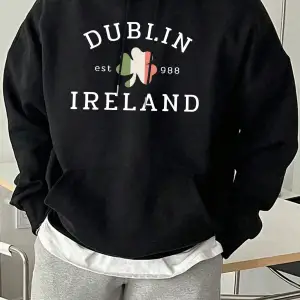 Dublin İrlanda Est 988 Baskılı Günlük Polar Kapüşonlu Üstler Erkek Sokak Giyim Bol Kıyafetler