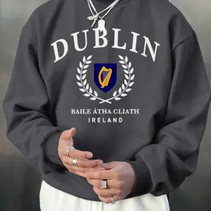 Dublin İrlanda Mektup Desen Sonbahar Erkekler Kazak Moda Bisiklet Yaka Kazak Hip Hop Giysiler