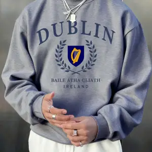 Dublin İrlanda Mektup Desen Sonbahar Erkekler Kazak Moda Bisiklet Yaka Kazak Hip Hop Giysiler
