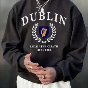 Dublin İrlanda Mektup Desen Sonbahar Erkekler Kazak Moda Bisiklet Yaka Kazak Hip Hop Giysiler