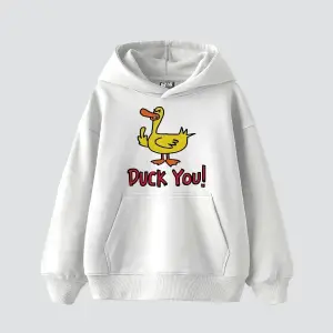 Duck You Baskılı Oversize Unisex Premium Beyaz
