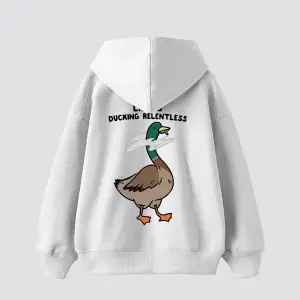 Ducking Relentless Baskılı Oversize Unisex Premium Beyaz