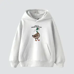 Ducking Relentless Baskılı Oversize Unisex Premium Beyaz