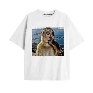 Düşünen maymun ünisex oversize t-shirt beyaz