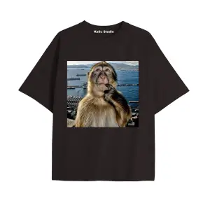 Düşünen maymun ünisex oversize t-shirt siyah
