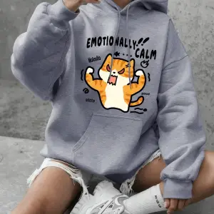 Duygusal olarak sakin kedi baskılar tişörtü kadın kış polar sıcak kapüşonlu üstler temel bisi
