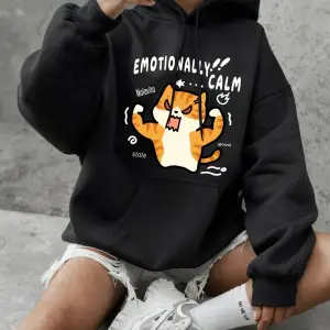 Duygusal olarak sakin kedi baskılar tişörtü kadın kış polar sıcak kapüşonlu üstler temel bisi