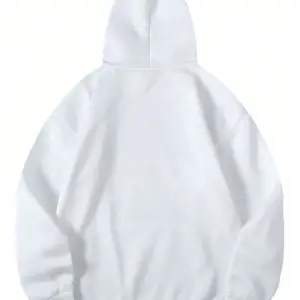 DÜZ Renkli Baskılı Oversize Kapüşonlu Sweatshirt Beyaz