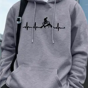 Ecg Bisiklet Off-Road Baskı Erkek Tişörtü Kış Cep Kapşonlu Moda Polar Sıcak Gevşek Kazaklar R