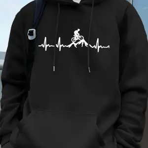 Ecg Bisiklet Off-Road Baskı Erkek Tişörtü Kış Cep Kapşonlu Moda Polar Sıcak Gevşek Kazaklar R