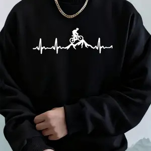 Ecg Bisiklet Off-Road Baskılı Erkek Tişörtü Kış Bisiklet Yaka Kapüşonlu Üst Sokak Polar Sıcak