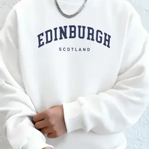 Edinburgh Scotlano Mektup Baskıları Gevşek Polar Kapüşonlular Erkek Cep Bisiklet Yaka Eşofman