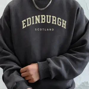 Edinburgh Scotlano Mektup Baskıları Gevşek Polar Kapüşonlular Erkek Cep Bisiklet Yaka Eşofman